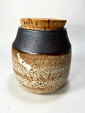 Handmade Art Studio Pottery Ceramic Jar with Cork Lid